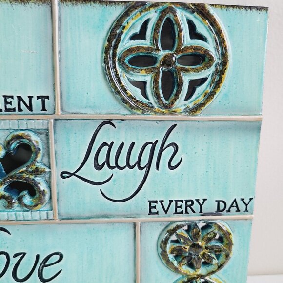 Live Love Love Home Decor Enamel Finish Wall Art Set Teal Brown 9.5"x9.5" - Picture 6 of 13